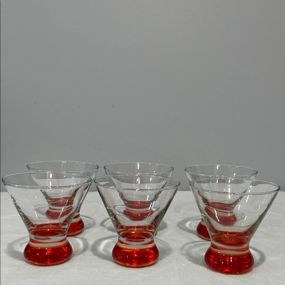Crate & Barrel DIZZY Red Footed Cocktail Martini Cosmo Glasses Set 6 MCM style